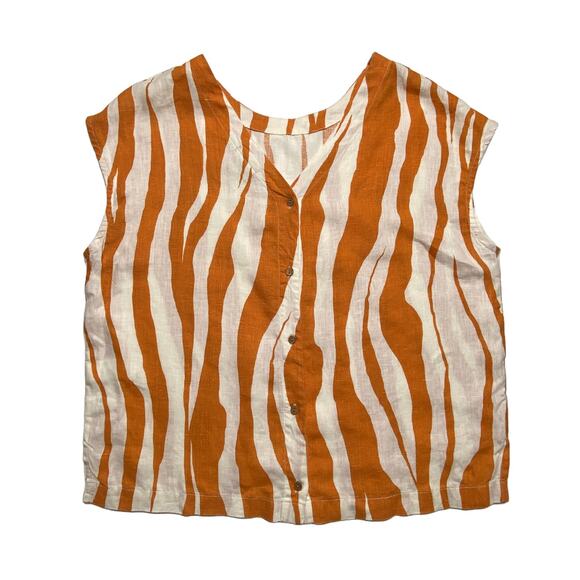 Rachel Zoe Zebra Stripe Linen Pant Set Orange White Top L Pants S India - Picture 3 of 16